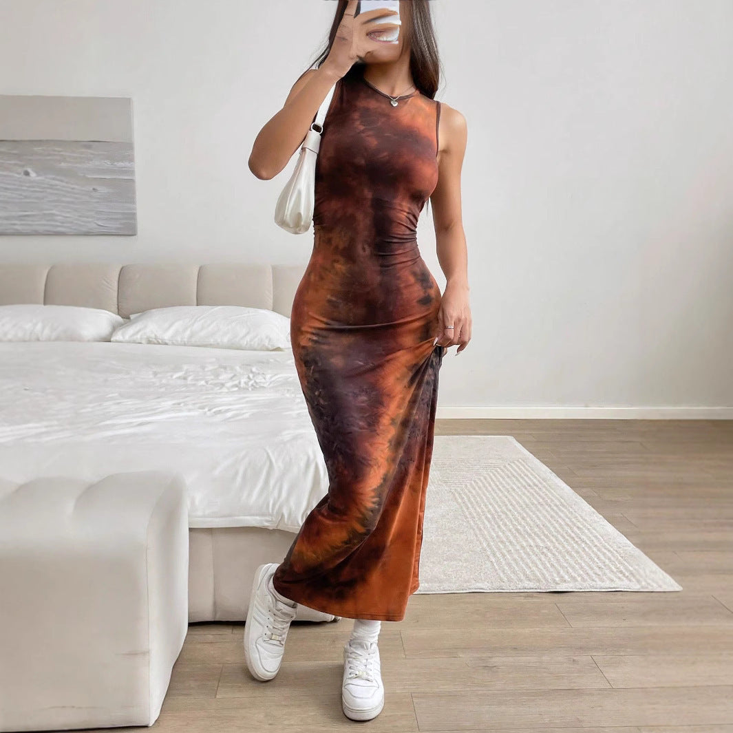 Women's Sleeveless Printed Mid-length Dress