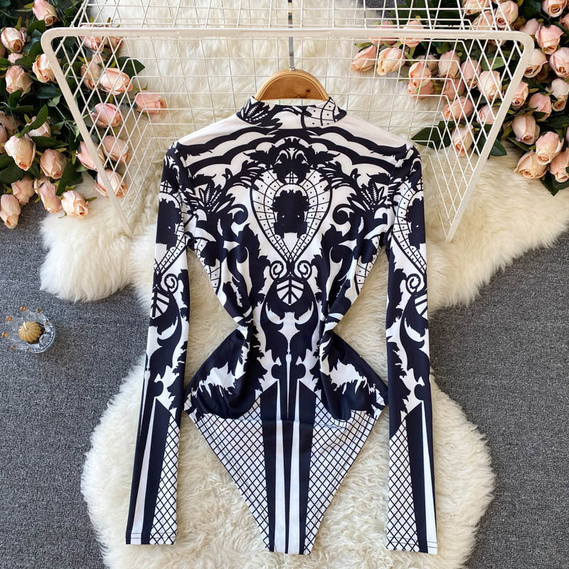 Slim Fit Stand-up Collar Bottoming One Piece