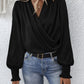 Women's Elegant Women's V-neck Lantern Sleeve Style Solid Color Shirt