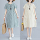 Literary Loose Striped Cotton And Linen Round Neck Short-sleeved Dress For Women
