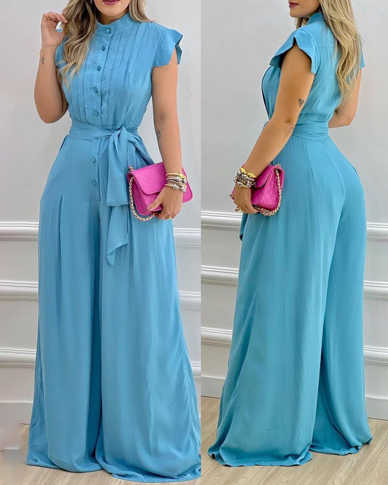 Pantalon une pièce ample bleu à la mode pour femmes