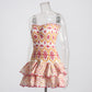 Robe tube sexy brodée à volants et découpes amincissantes à la taille