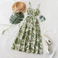 Green Floral Maxi Slip Dress With Hollow-out Design