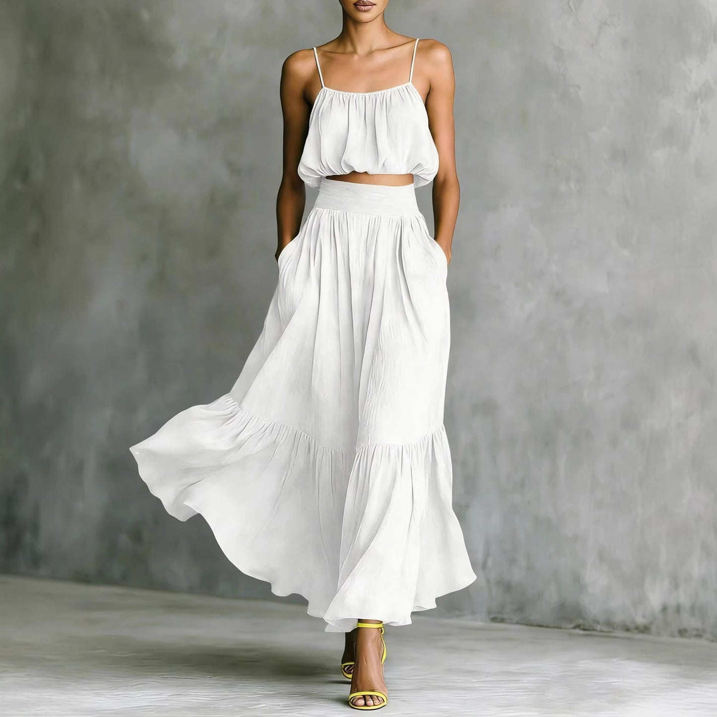 Two-piece High-waist Flared Skirt Set