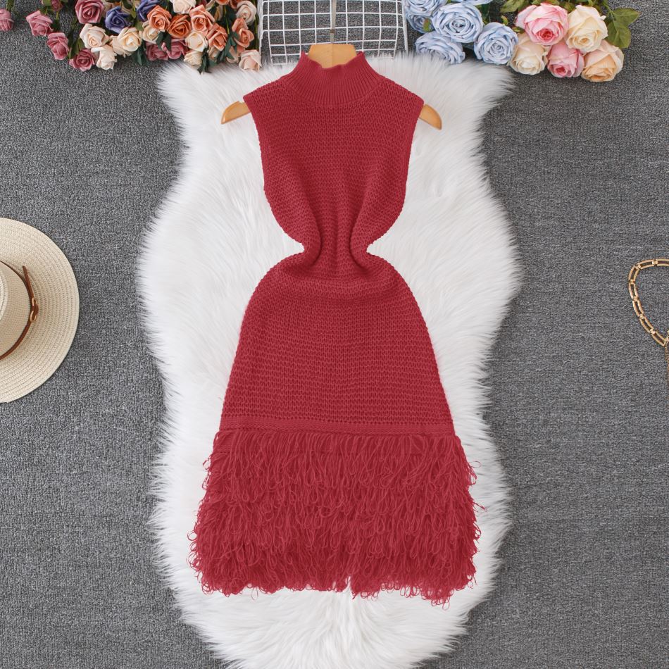 Summer Sleeveless Chic Tassel Sweater Dress