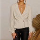 Solid color deep V-neck flared long sleeve top