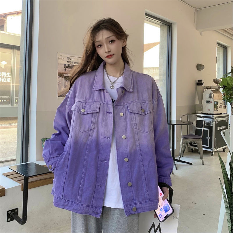 Gradient Color Women's New Tie-dye Loose Denim Jacket