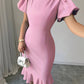 Round Neck Lantern Sleeve Ruffled Elegant Fishtail Skirt