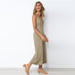 Dacron V-neck Button Backless Jumpsuit