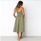 Suspender Button Pocket Halter Dress