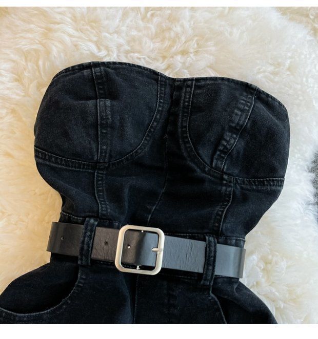 Combinaison en jean à petit haut tube pour femme, style rétro d'été