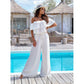 Ruffled Short Sleeves Elastic And Waisted Wide Leg Jumpsuit Trousers