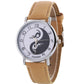Women watch Yin-Yang Cute Cat Printed Faux Leather Band Analog Quartz Watch Clock Female