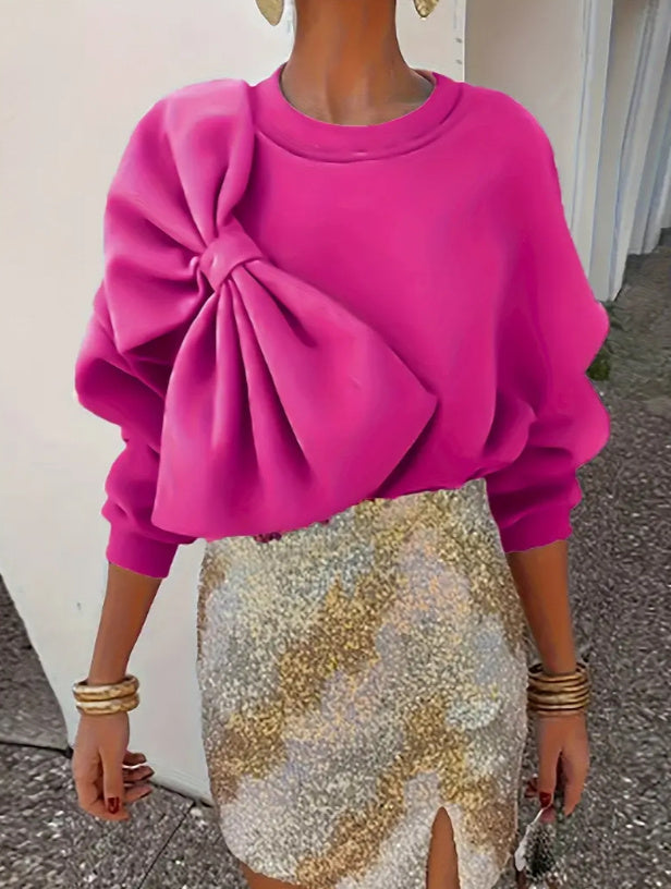 Long Sleeve Solid Color Loose Women's Top