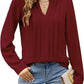 Temperament Commute Long Sleeve Solid Color Sweet Top Women's V-neck Design