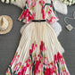 Round Neck Waist Trimming Slimming A- Line Pleated Printed Dress