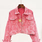 Pink washed denim jacket