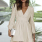 V-neck Waist-cinching Pleated Skirt With Ruffled Hem French Style