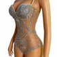 Mesh Luxury Full Diamond Sleeveless Jumpsuit Triangle High Fork