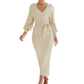 Elegant Commuter Sweater V-neck Lace-up High Waist Women's Dress