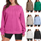 Pull ample et décontracté à col rond et plissé pour femme