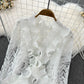 Retro Temperament V-neck Ruffled Lace Top