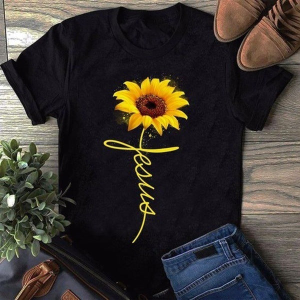 T-shirt femme tournesol avec bas et manches amples