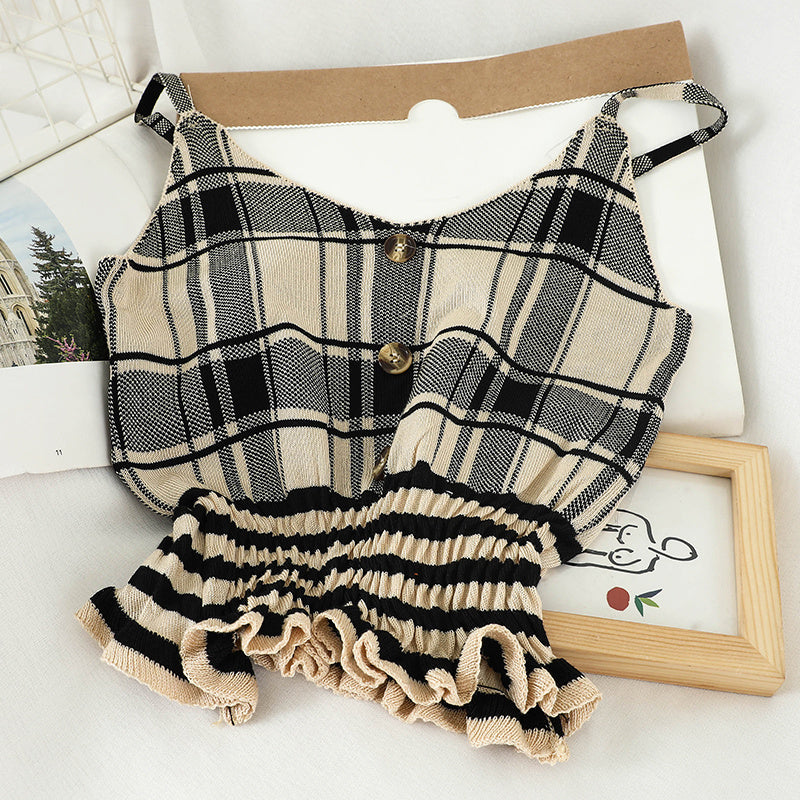 Camisole pull à carreaux à volants à la taille