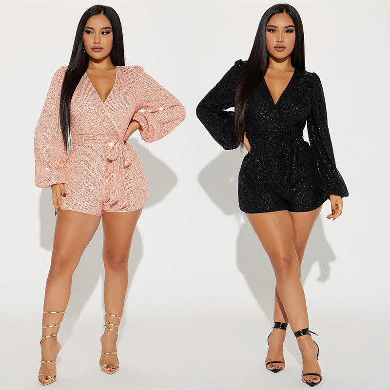 Short une pièce personnalisé à paillettes pour femme
