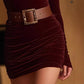 Burgundy Velvet High-neck Off-shoulder Dress