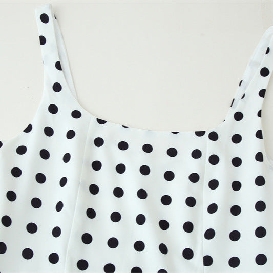 White Polka-dot Cinched Sling Dress