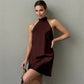 Women's Sleeveless Dress Satin Halter Mid-length