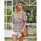 Women's V-neck Waistband Floral Shirt