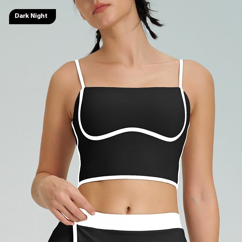 Contrast Color Fast-drying Sports Vest Women's Fitness Shockproof Fixing Cup Summer High Elastic Yoga Clothes Outfit Top