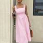 Womens Casual Sleeveless Strappy Square-Neck Colorblock Striped Dress