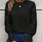 Solid Color Long Sleeve Embroidered Lace Stitching Waffle Crew Neck Top