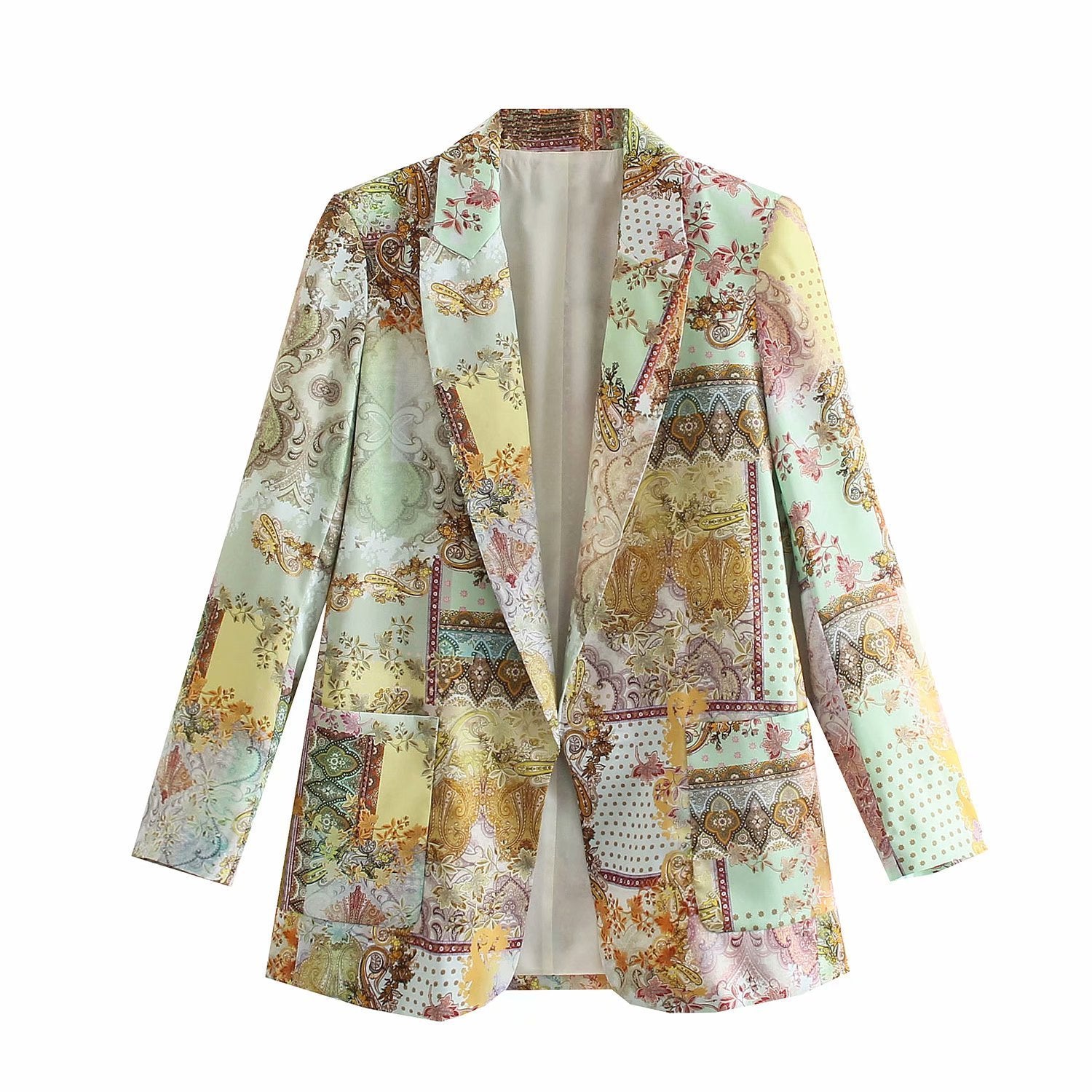 European And American Fashion Retro Trendy Ins Printed Casual Suit Jacket Women
