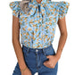 Casual Floral Stringy Selvedge Lace-up Bow Top