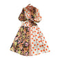 Women's Vintage Court Printed Lantern Sleeve Dress