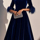 Elegant AutumnWinter Round-Neck Velvet Dress For Women