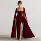 Robe unie à col carré et manches longues avec fente haute