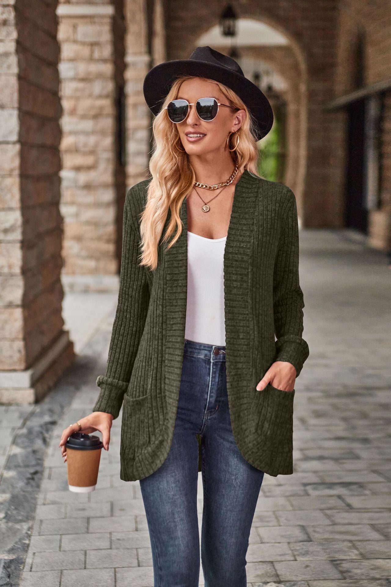 Women's Hollow Striped Brushed Cardigan Jacket
