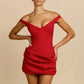 Valentine's Day Women's Off-the-Shoulder V-Neck Pleated Dress