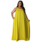 Plus-size Women's Sexy Backless Solid-color Printed One-shoulder Halter Dress