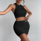 Womens High-End Casual Comfortable Halterneck Bodycon Set