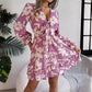 Robe courte à imprimé floral, col en V, manches longues, volants, nœud papillon, coupe trapèze, vêtements pour femmes