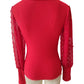 Elegant Rib V-neck Sleeve Chiffon Stitching Long Sleeve T-shirt Slimming Top