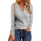 Button V-neck Versatile Long-sleeved T-shirt