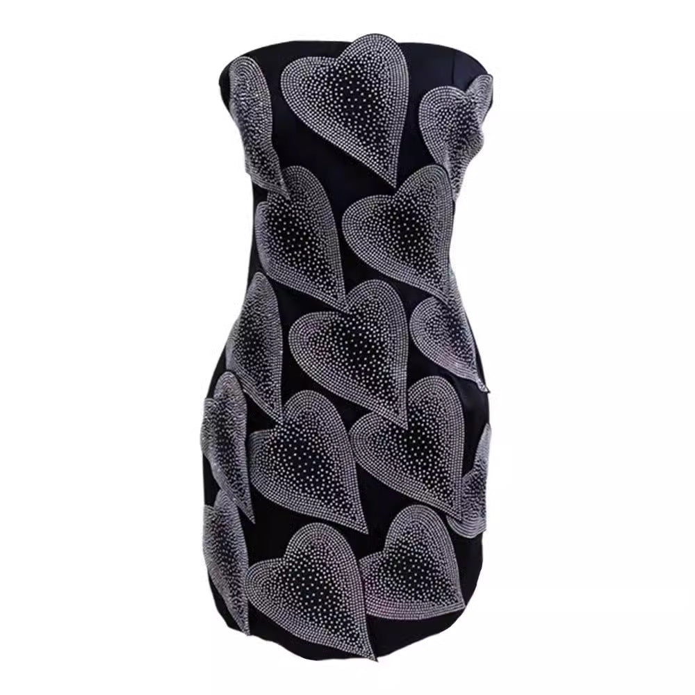 Heavy Embroidery Drilling Tube Top Slimming Dress