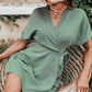 Combinaison femme à col en V, manches courtes, couleur unie, avec coutures nouées à la taille